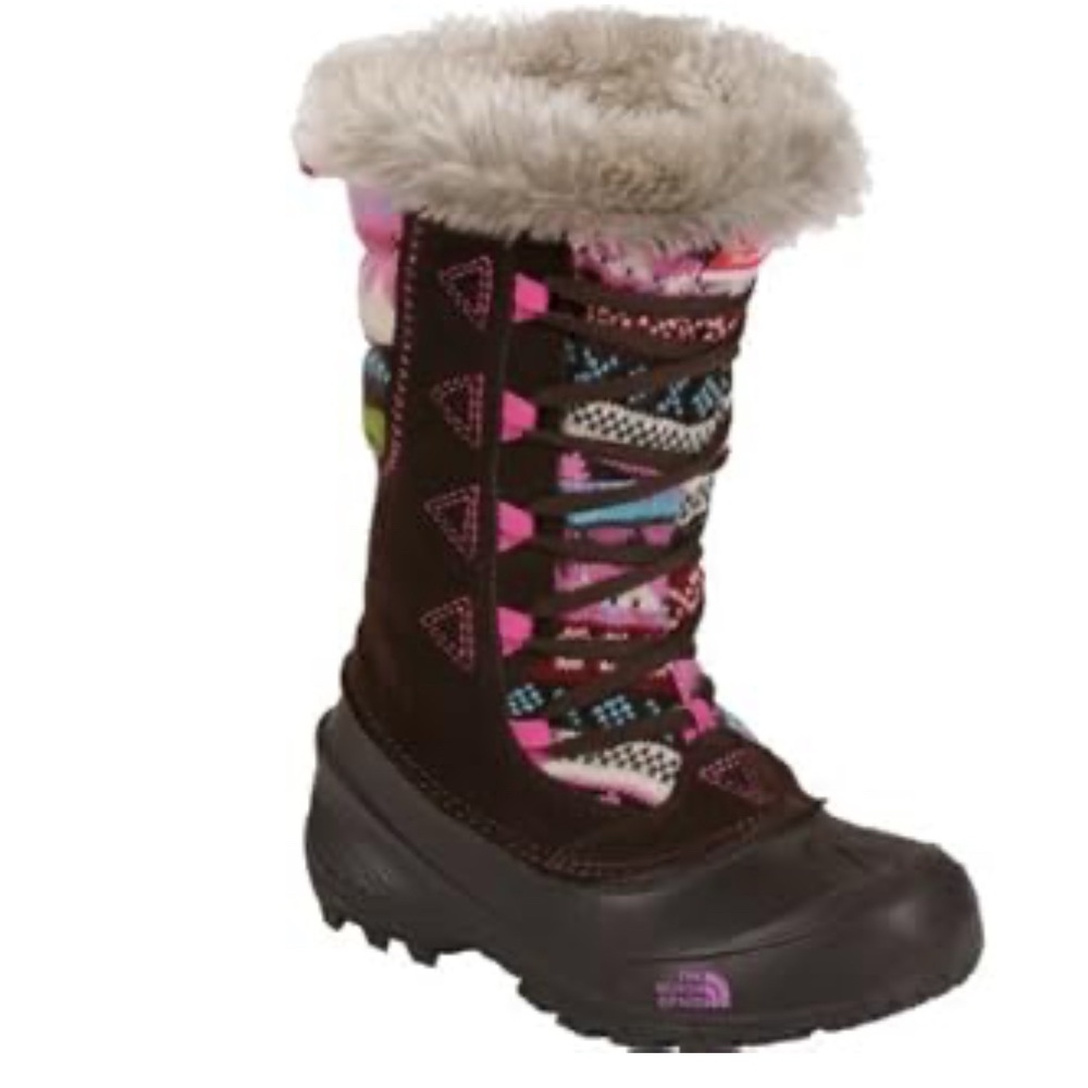 The North Face Brown and Pink Kids Winter Boots